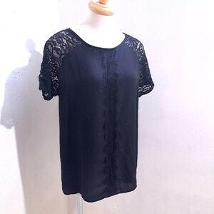 Rw& co | Chic Black Lace Sleeve Top with white polka dots